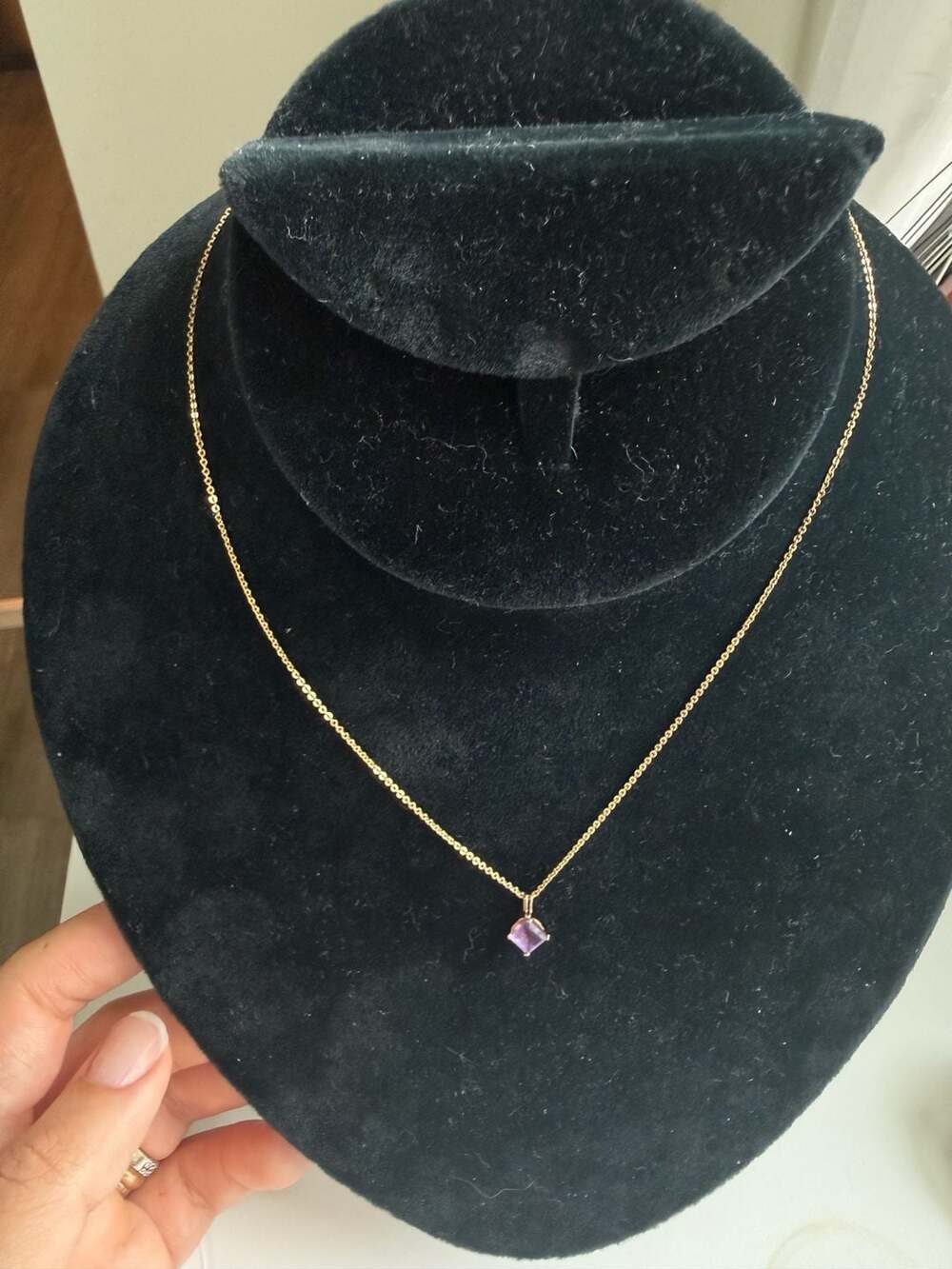 JCM 10K Yellow Gold Princess Cut Amethyst Solitaire Pendant Necklace